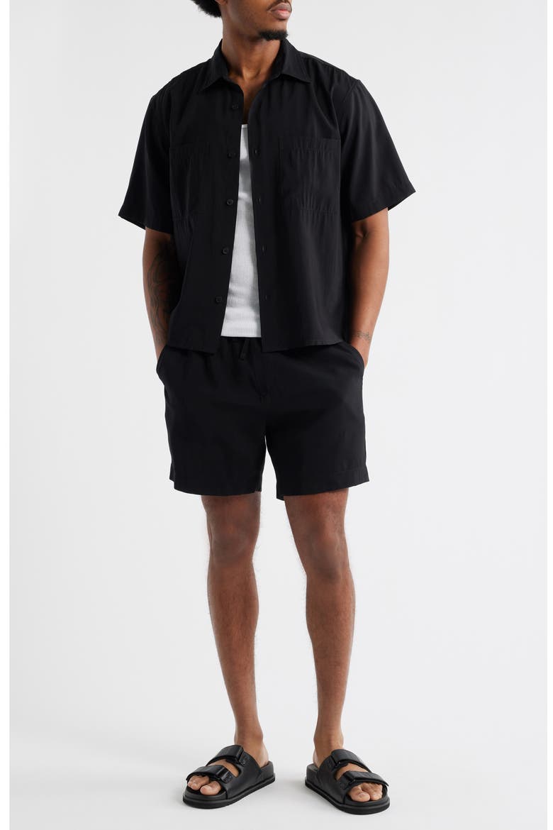 Resort Boxy Short Sleeve Button-Up Shirt, Alternate, color, BLACK