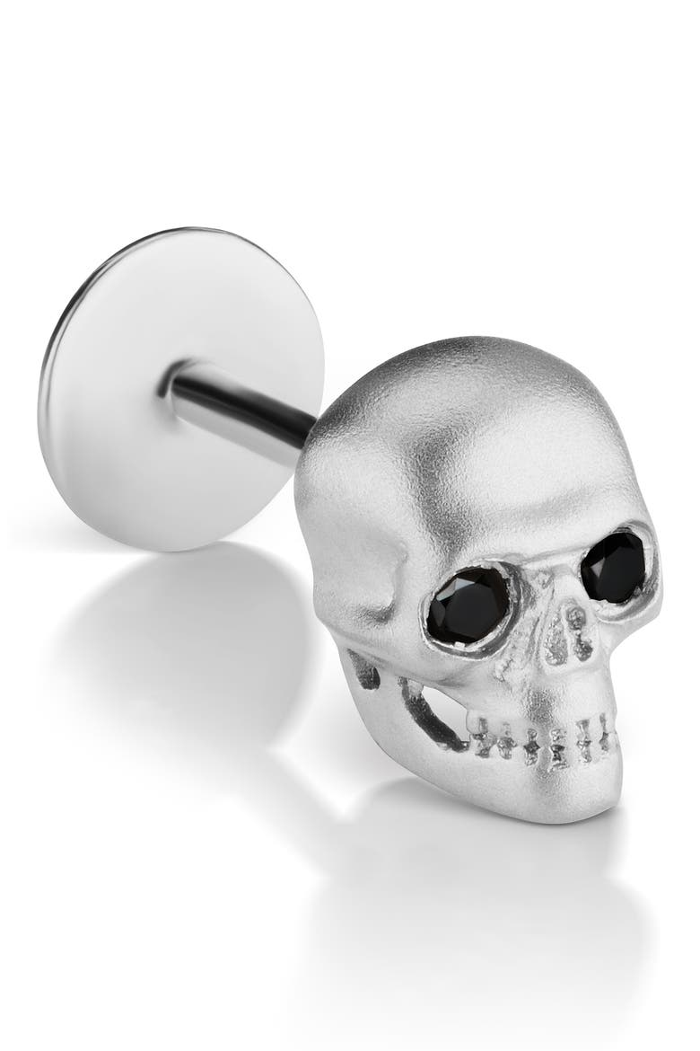 Black Diamond Matte Skull Threaded Stud Earring, Main, color, WHITE GOLD/ DIAMOND