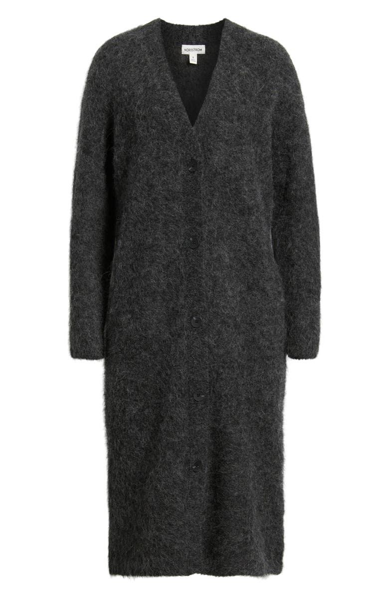 Nordstrom Long Fuzzy Alpaca Blend Cardigan, Alternate, color, Grey Dark Charcoal