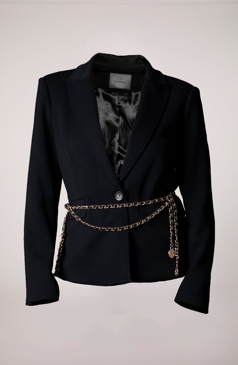BLUE REVIVAL Taylor Belted Blazer in Black, Alternate, color, 