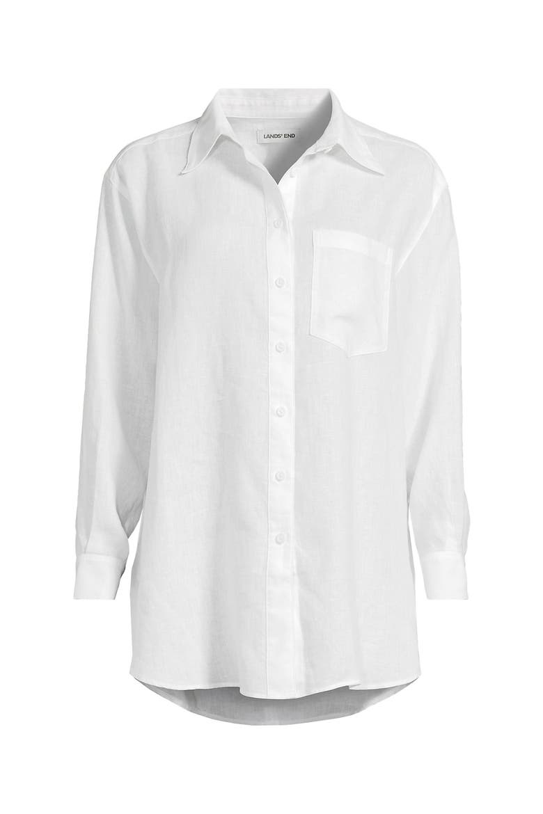 Plus Size Linen Oversized Button Front Shirt, Alternate, color, White