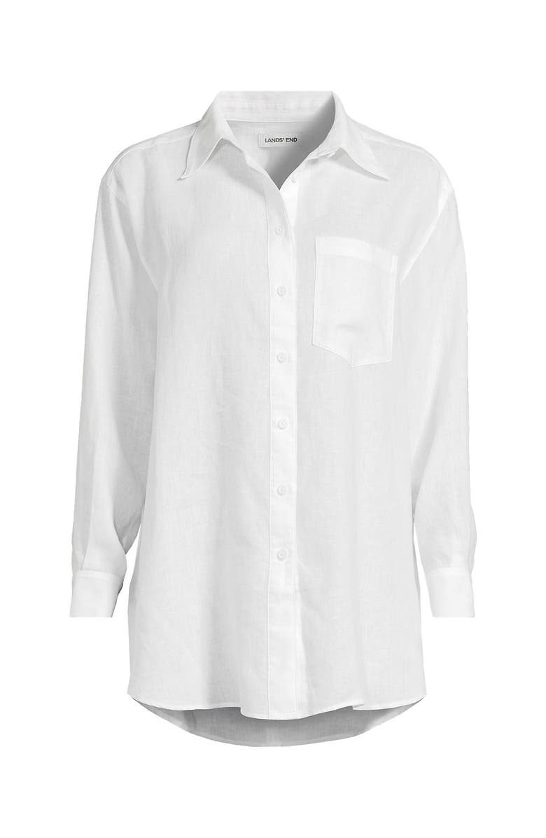 Lands' End Linen Oversized Button Front Shirt, Alternate, color, White