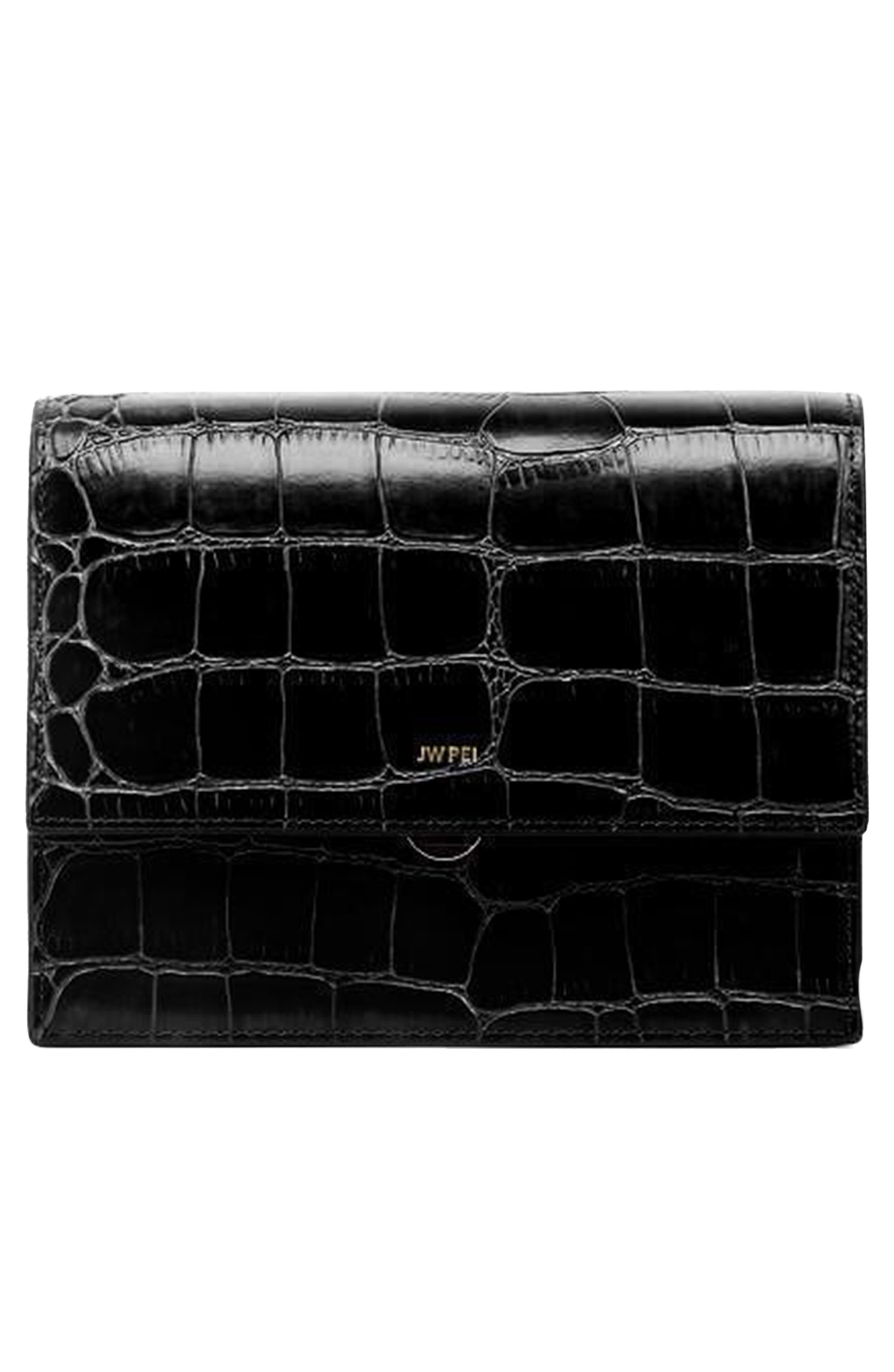 JW PEI Mini Flap Croc Embossed Faux Leather Shoulder Bag, Alternate, color, Black Croc