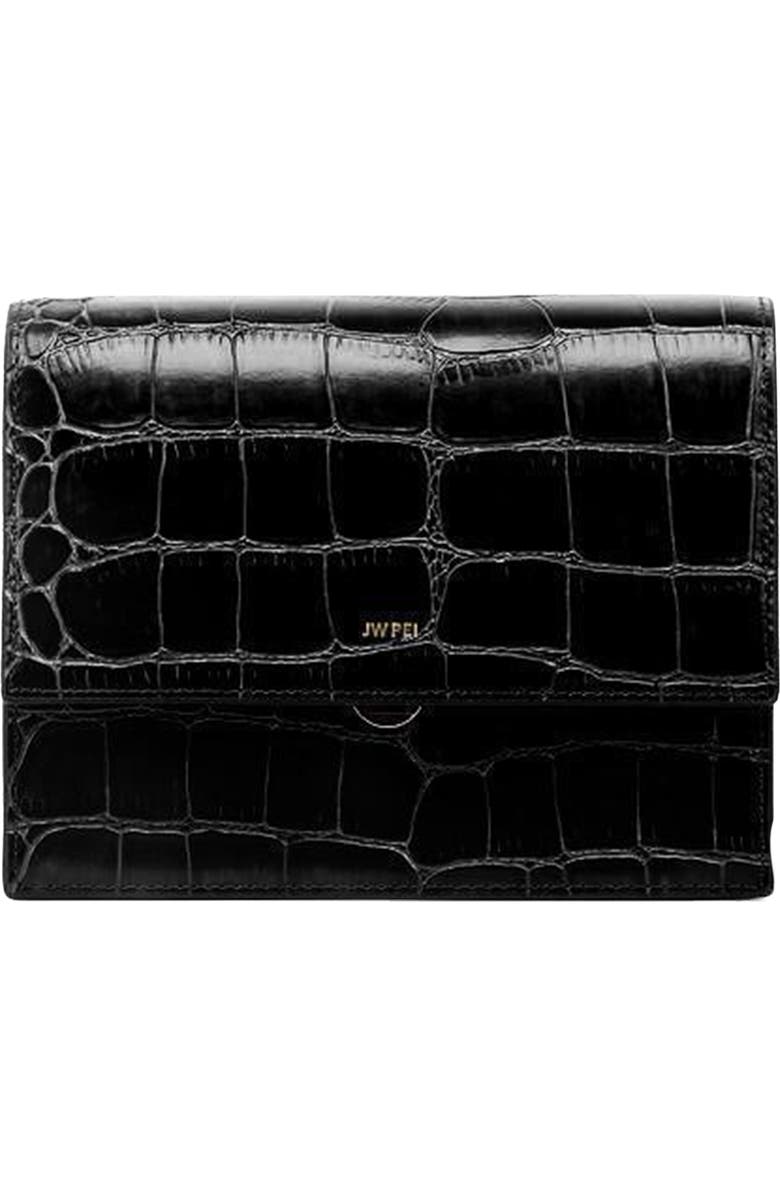 JW PEI Mini Flap Croc Embossed Faux Leather Shoulder Bag, Alternate, color, Black Croc