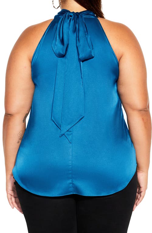 City Chic Shine Sleeveless Satin Top In Blue