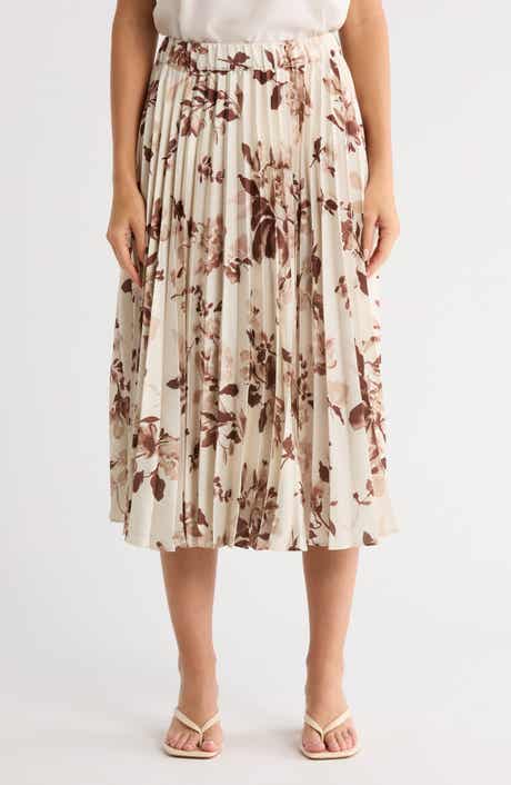 T Tahari Knife Pleated Pull-On Midi Skirt