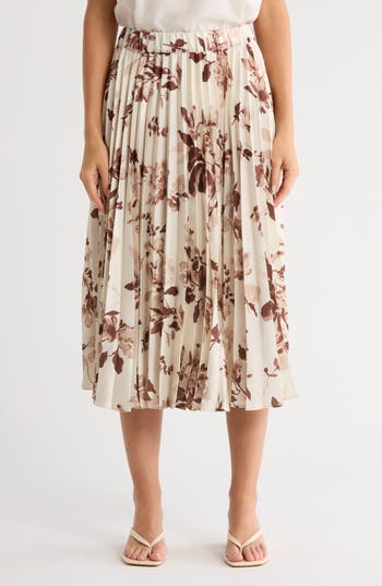 T Tahari Knife Pleated Pull-on Midi Skirt In Neutral