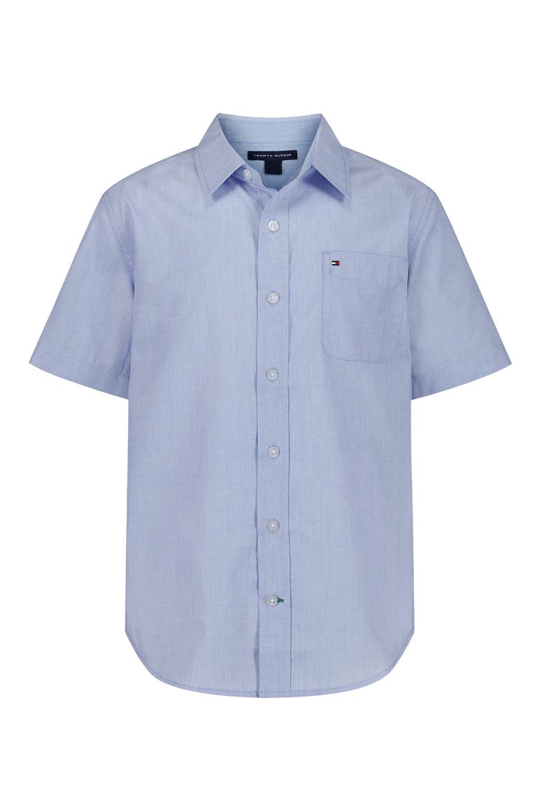 Kids' End on End Short Sleeve Button-Up Shirt, Main, color, SPRING BLUE