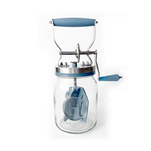Henning Lee Manual Glass Butter Churner With Jar, 32 Ounce In Blue