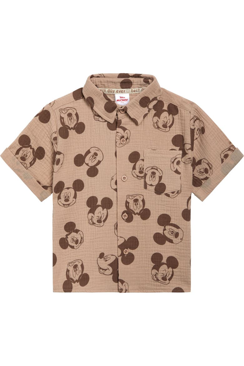 Mickey Mouse Button-Down Shirt, Tee and Shorts Set, Alternate, color, Tan Mickey Mouse