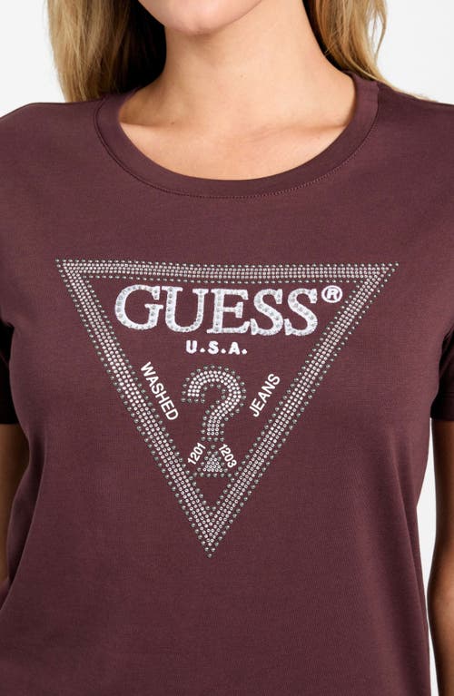 Guess Krystal Triangle Embellished Graphic T-shirt In Burgundy