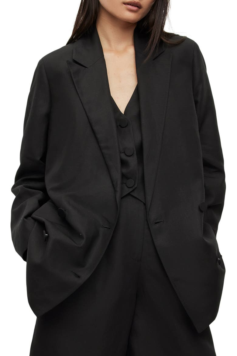 Petra Double Breasted Blazer, Main, color, BLACK