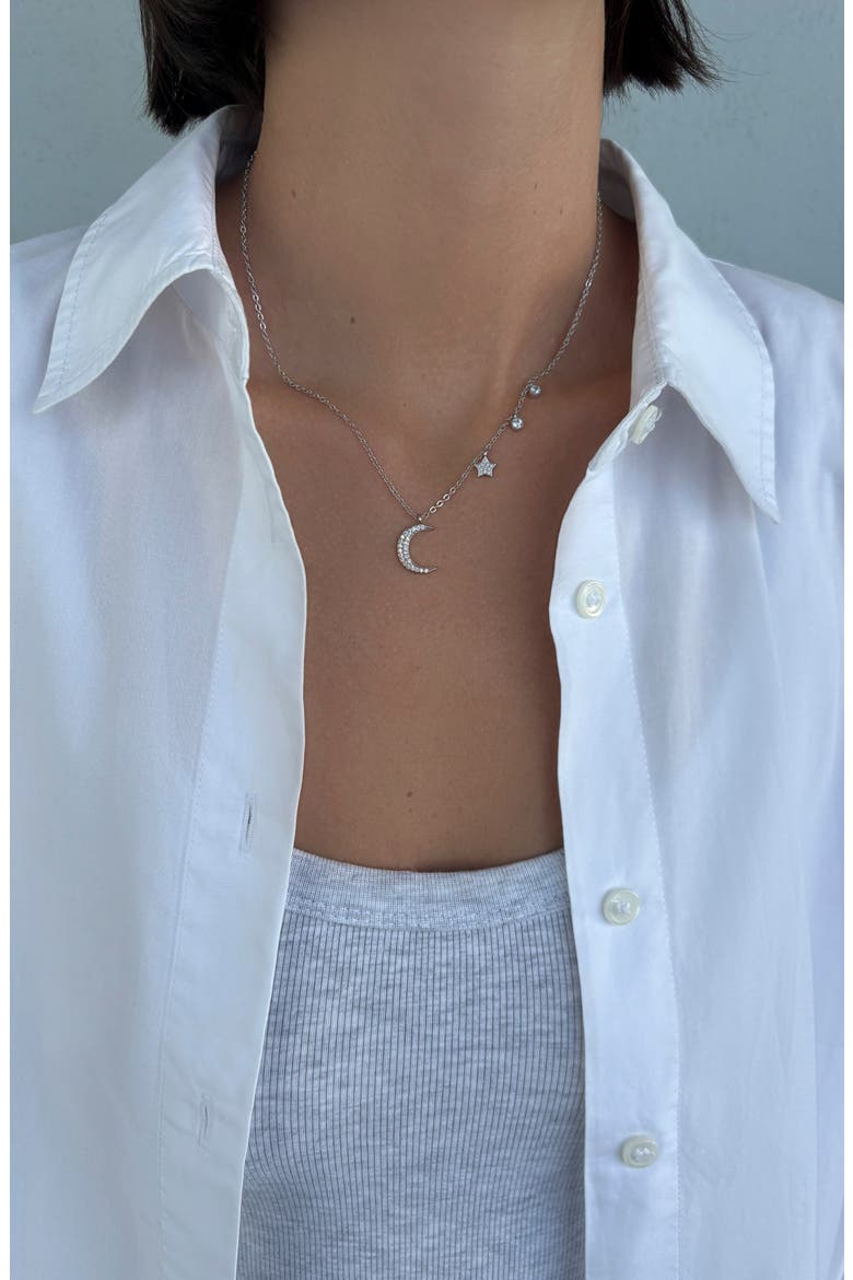Cubic Zirconia Moon Pendant Necklace, Alternate, color, SILVER