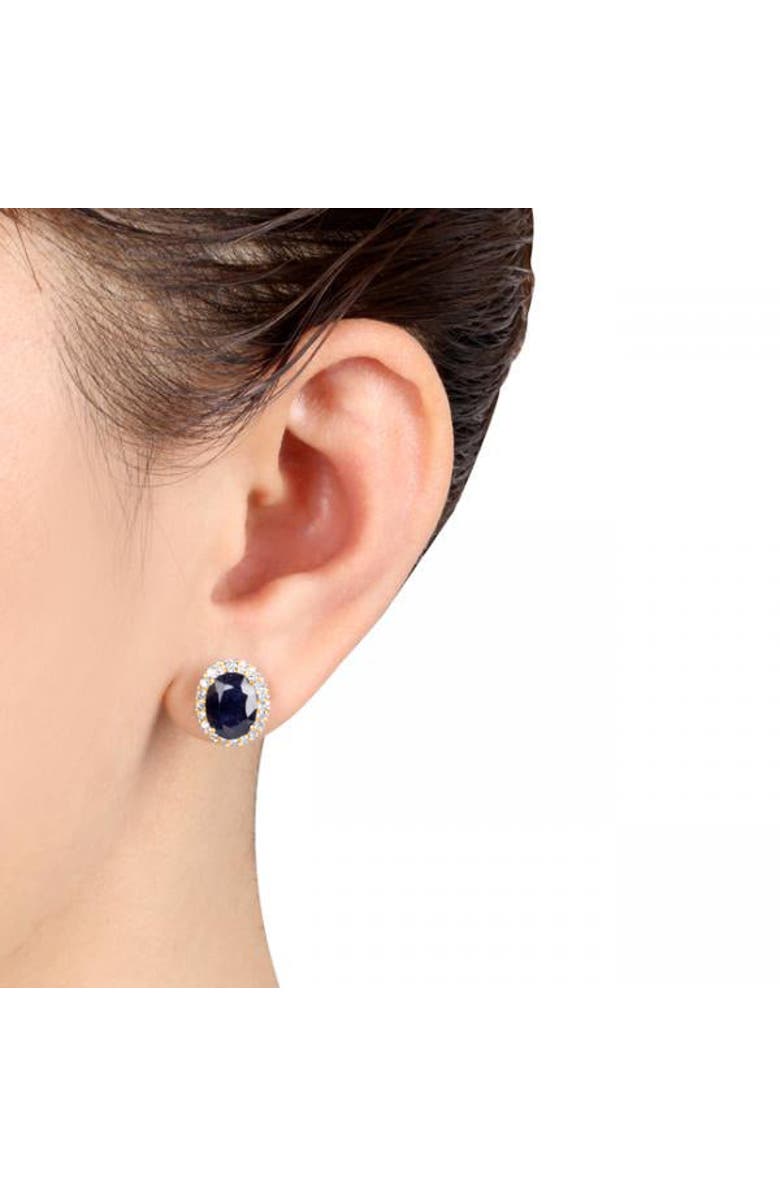 ALLUREZ Oval Blue Sapphire & Halo Diamond Stud Earrings 14k, Alternate, color, Yellow Gold