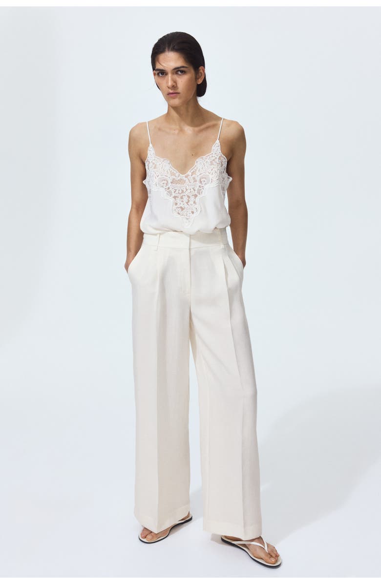 H&M Wide Tailored Trousers, Alternate, color, Cream
