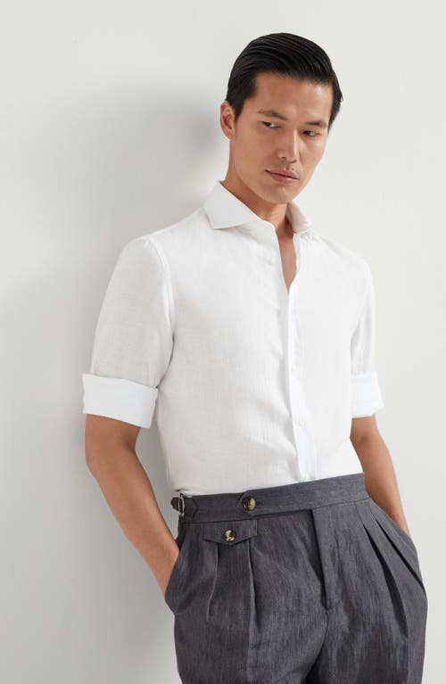 Brunello Cucinelli Cotton Shirt With Button-up Style And Spread Collar In White