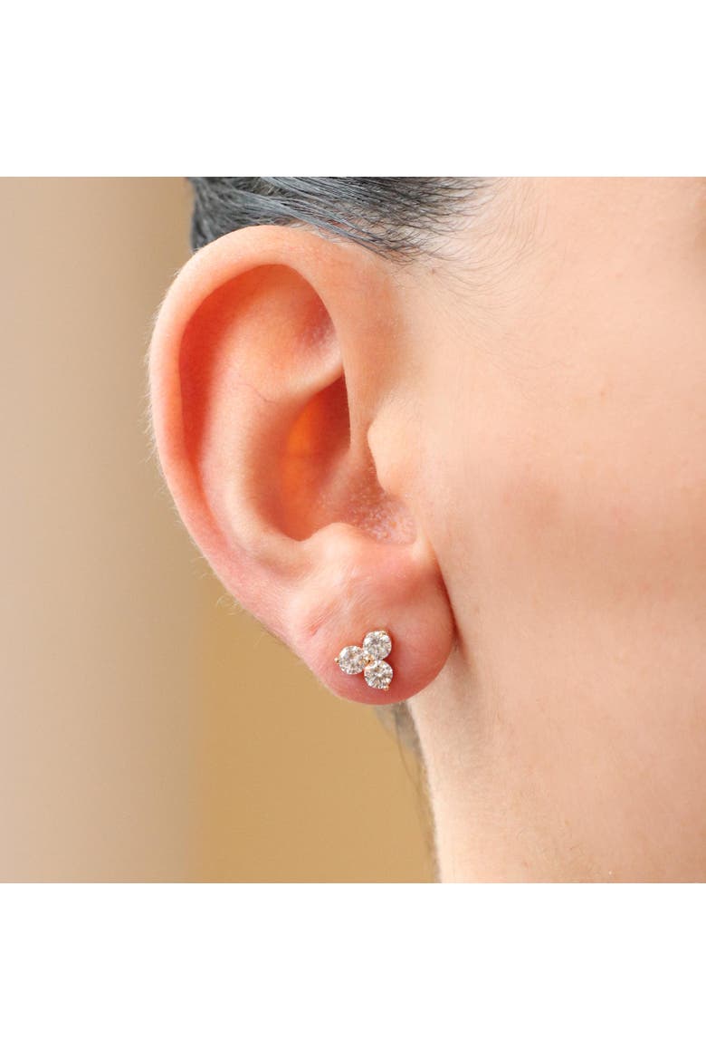 Lab Grown Diamond Three Stone Cluster Stud Earrings, Alternate, color, Yelllow Gold