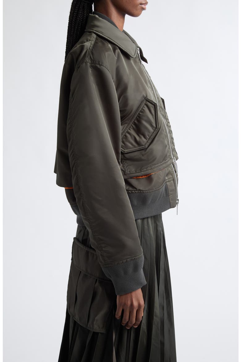 Layered Nylon Twill Bomber Jacket, Alternate, color, DARK KHAKI