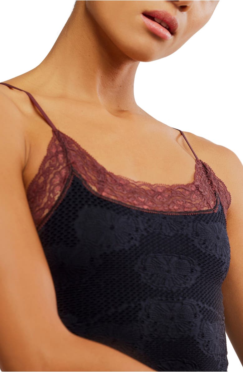 Free People Jules Lace Trim Seamless Crop Camisole, Alternate, color, Black Combo