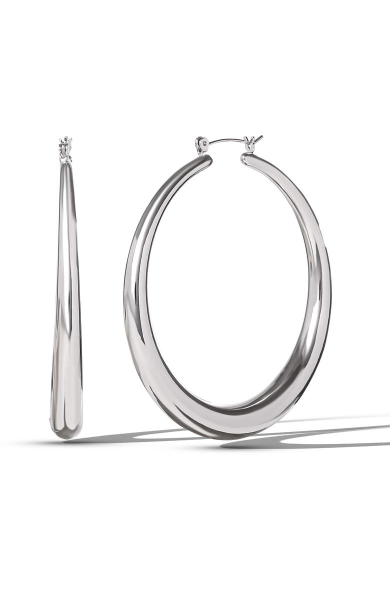 Jessica Simpson High Shine Silver Hoop Earrings, Main, color, Silver