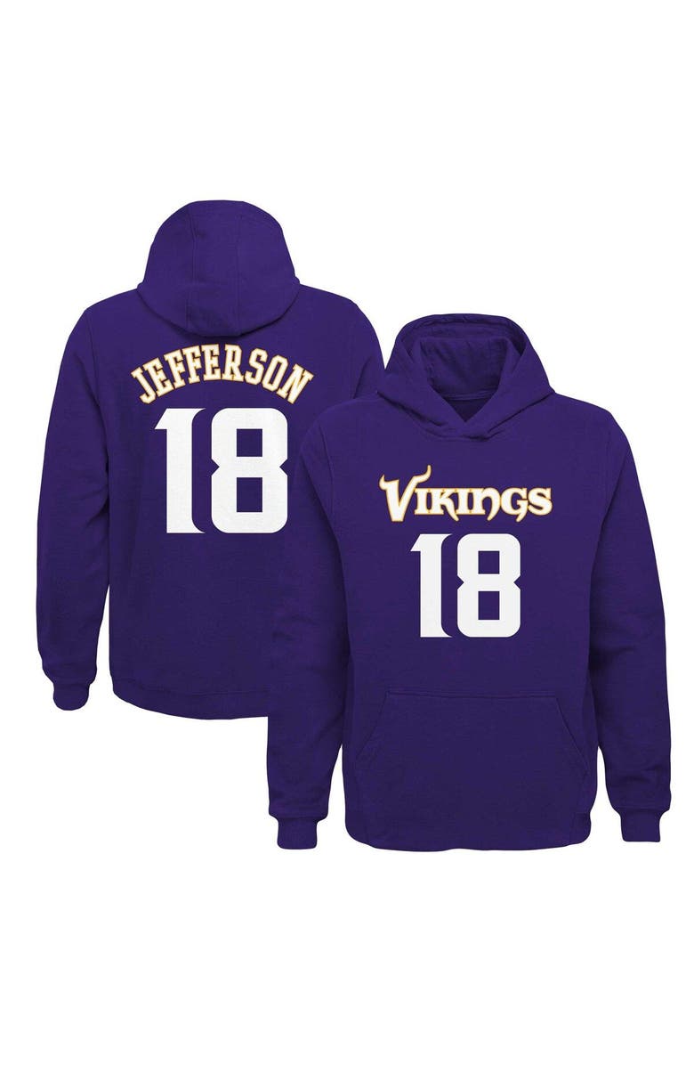 Outerstuff Youth Justin Jefferson Purple Minnesota Vikings Mainliner Player Name & Number Pullover Hoodie, Main, color,