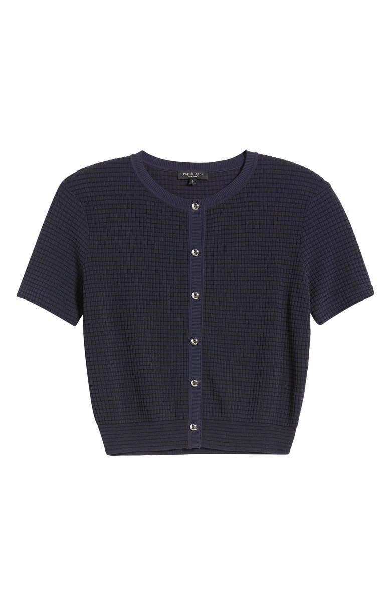 rag & bone Eloise Short Sleeve Waffle Cardigan, Alternate, color, Navymult