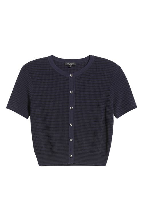 Rag & Bone Eloise Short Sleeve Waffle Cardigan In Navymult