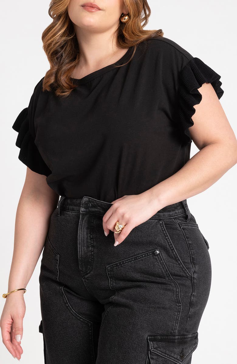 ELOQUII Ruffle Sleeve T-Shirt, Main, color, 