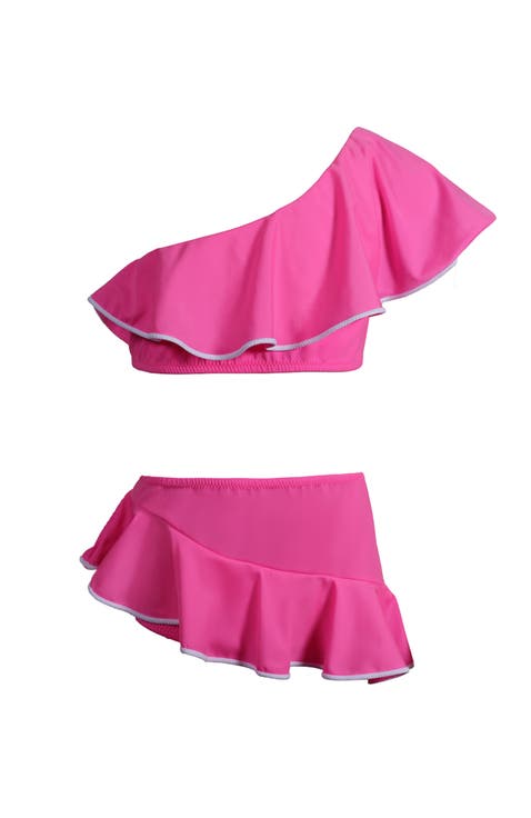 Kids' One Shoulder Ruffle Pipping Detail Two Piece Bikini