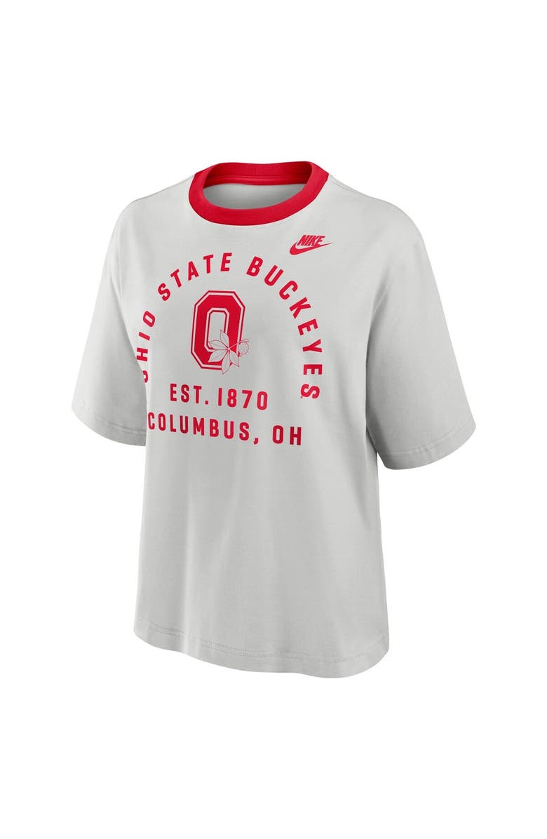 Nike Women's Nike Gray Ohio State Buckeyes Legacy Arch Script Boxy T-Shirt, Alternate, color, Gray