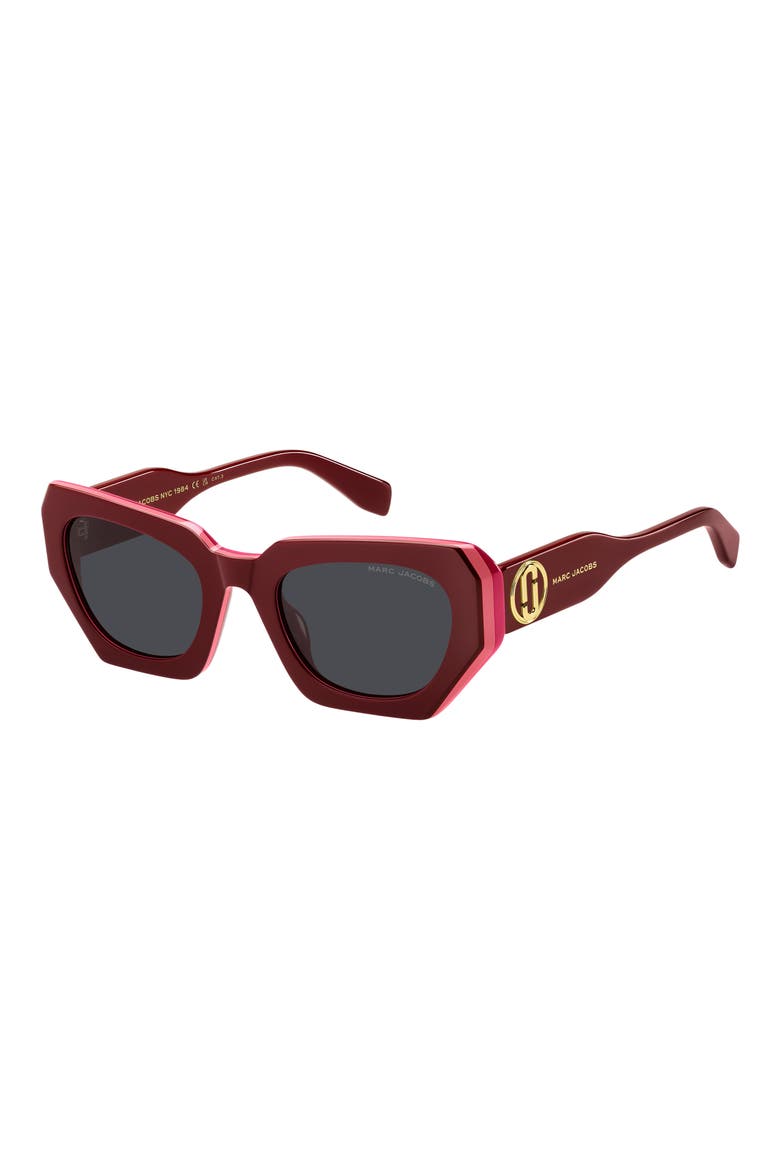 52mm Rectangular Geometric Sunglasses, Alternate, color, BURGUNDY FUCHSIA