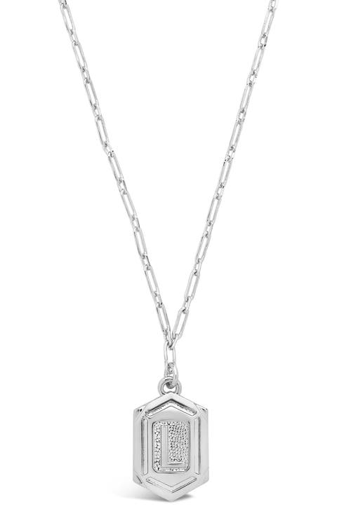 Rhodium Plated Hexagon Tag Initial Pendant Necklace