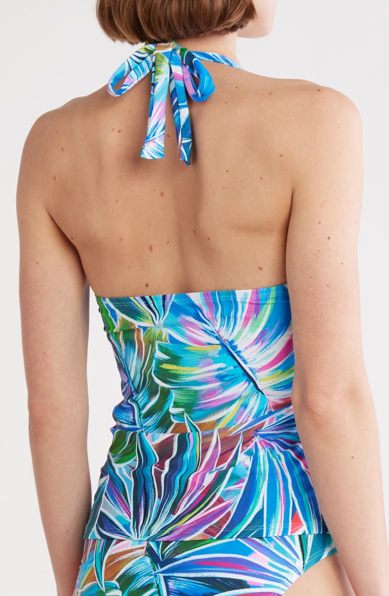 La Blanca Palm Goddess Halter Tankini, Alternate, color, Aqua/ Blue/ Green Multi