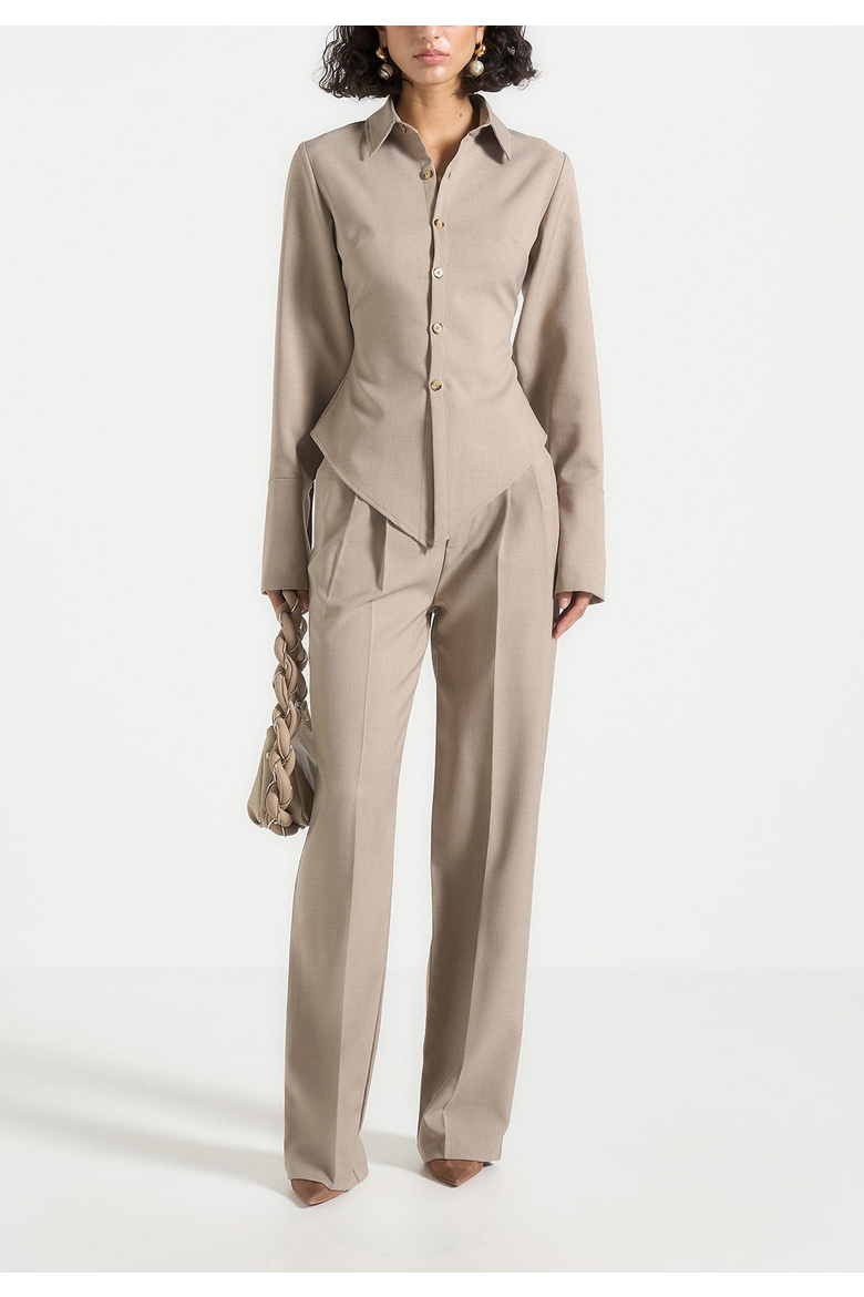 Julie Fluid Pleat Front Tailored Trousers, Alternate, color, Taupe