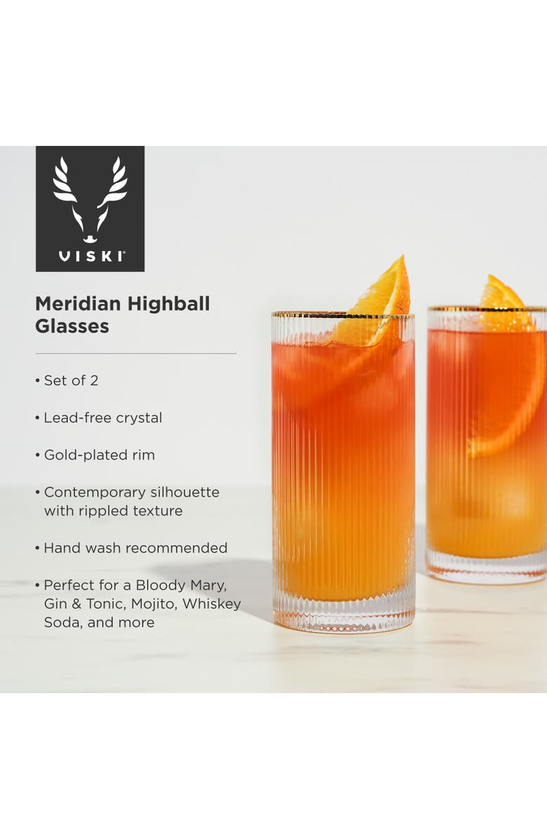 Viski Meridian Crystal Highball Glasses Set of 2, Alternate, color, Clear