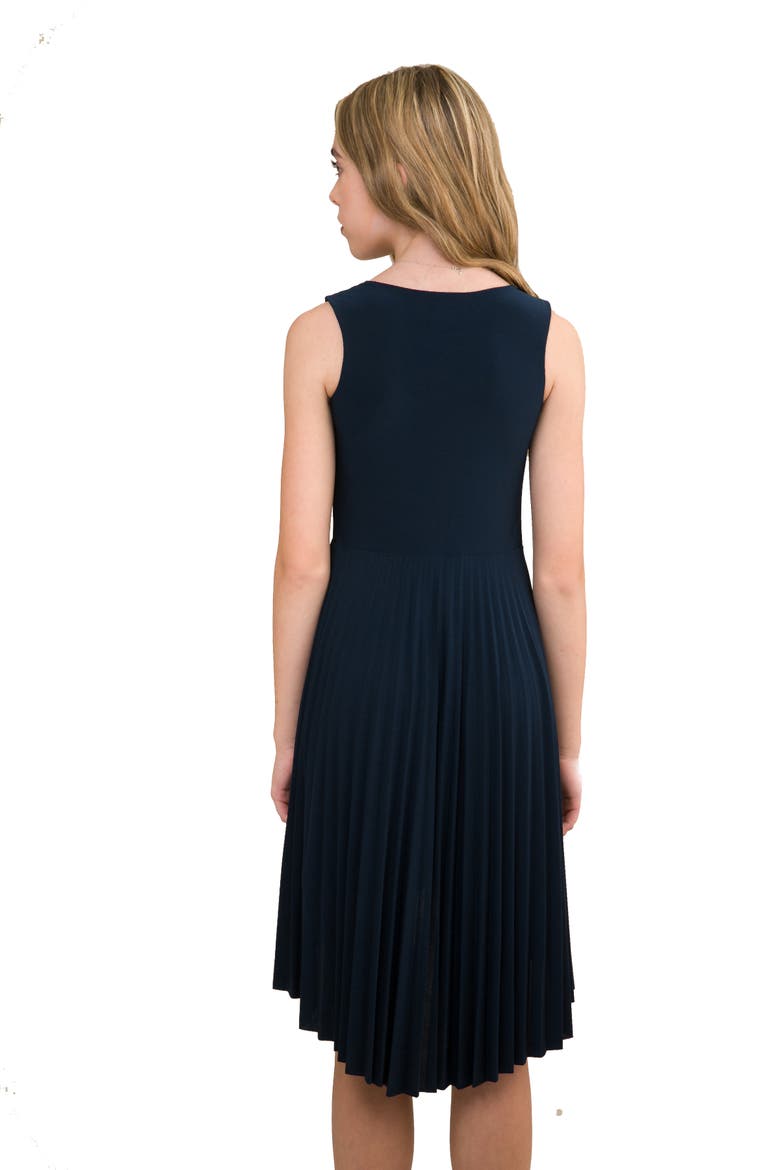 Pleated High Low Dress with Belt, Alternate, color, Navy