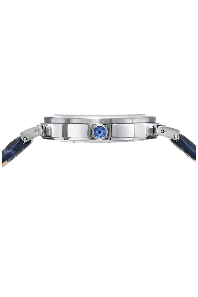 Dahlia Leather Strap Watch, 34mm, Alternate, color, SILVER-BLUE
