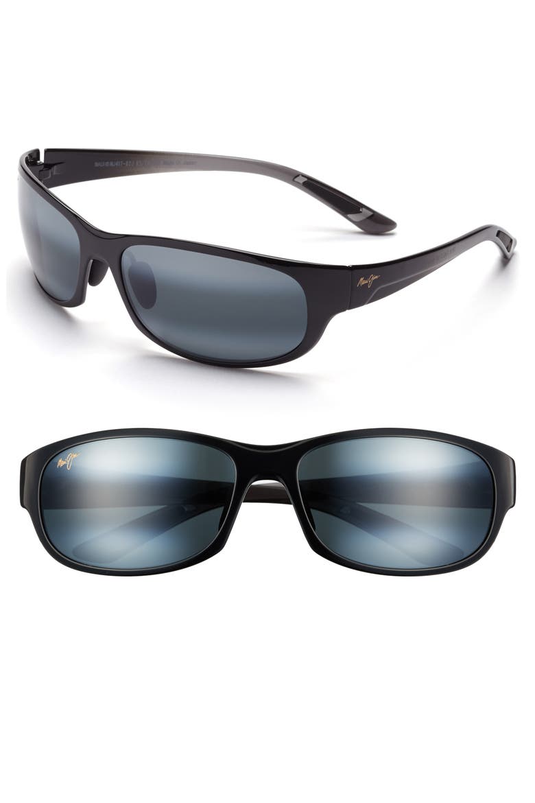 Twin Falls 63mm PolarizedPlus2® Gradient Mirrored Oversize Wraparound Sunglasses, Main, color, GLOSS BLACK FADE/ NEUTRAL GREY