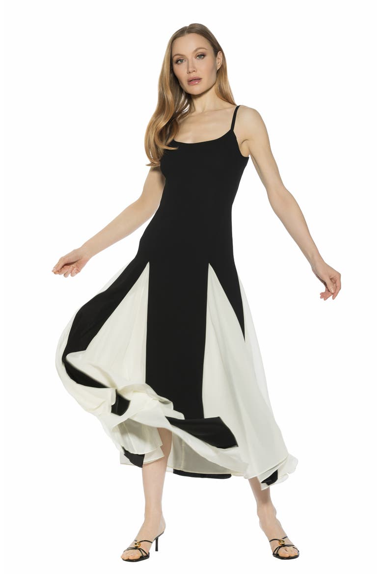 Corvin Colorblock Godet Maxi Dress, Alternate, color, BLACK/ WHITE