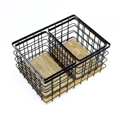 Happimess Evvie Vintage Farmhouse Handmade Wire Metal Nesting Storage Baskets With Wood Base In Black
