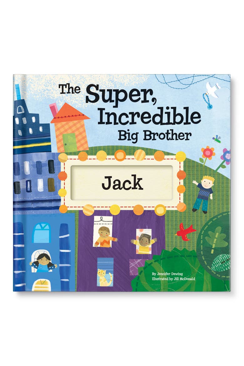 'The Super, Incredible Big Brother' Personalized Hardcover Book & Medal, Main, color, BLUE
