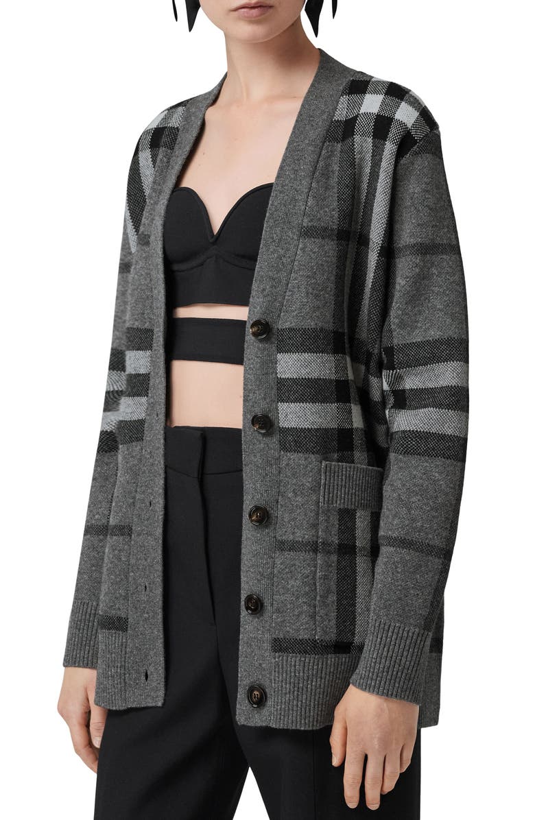 Burberry Willah Check Wool & Cashmere Cardigan, Main, color,