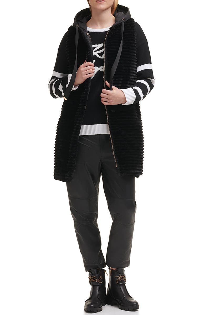 KARL LAGERFELD PARIS Ribbed Faux Fur Hooded Vest, Alternate, color,