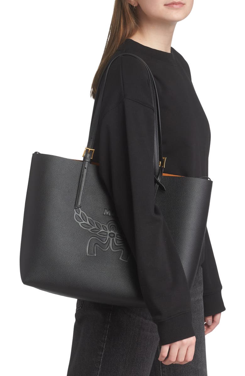 MCM Medium Lauretos Reversible Leather Shopper Bag, Alternate, color,