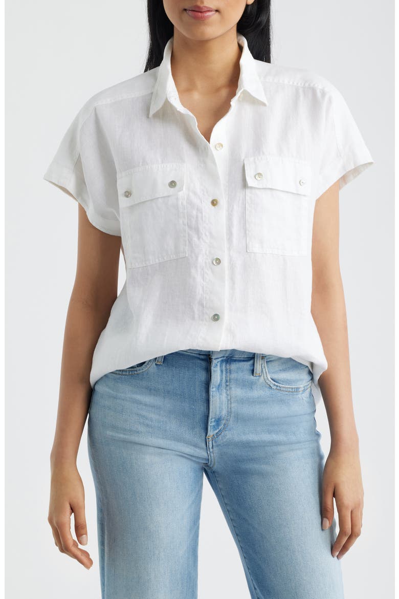 Castialina Utility Linen Button-Up Shirt, Main, color, WHITE