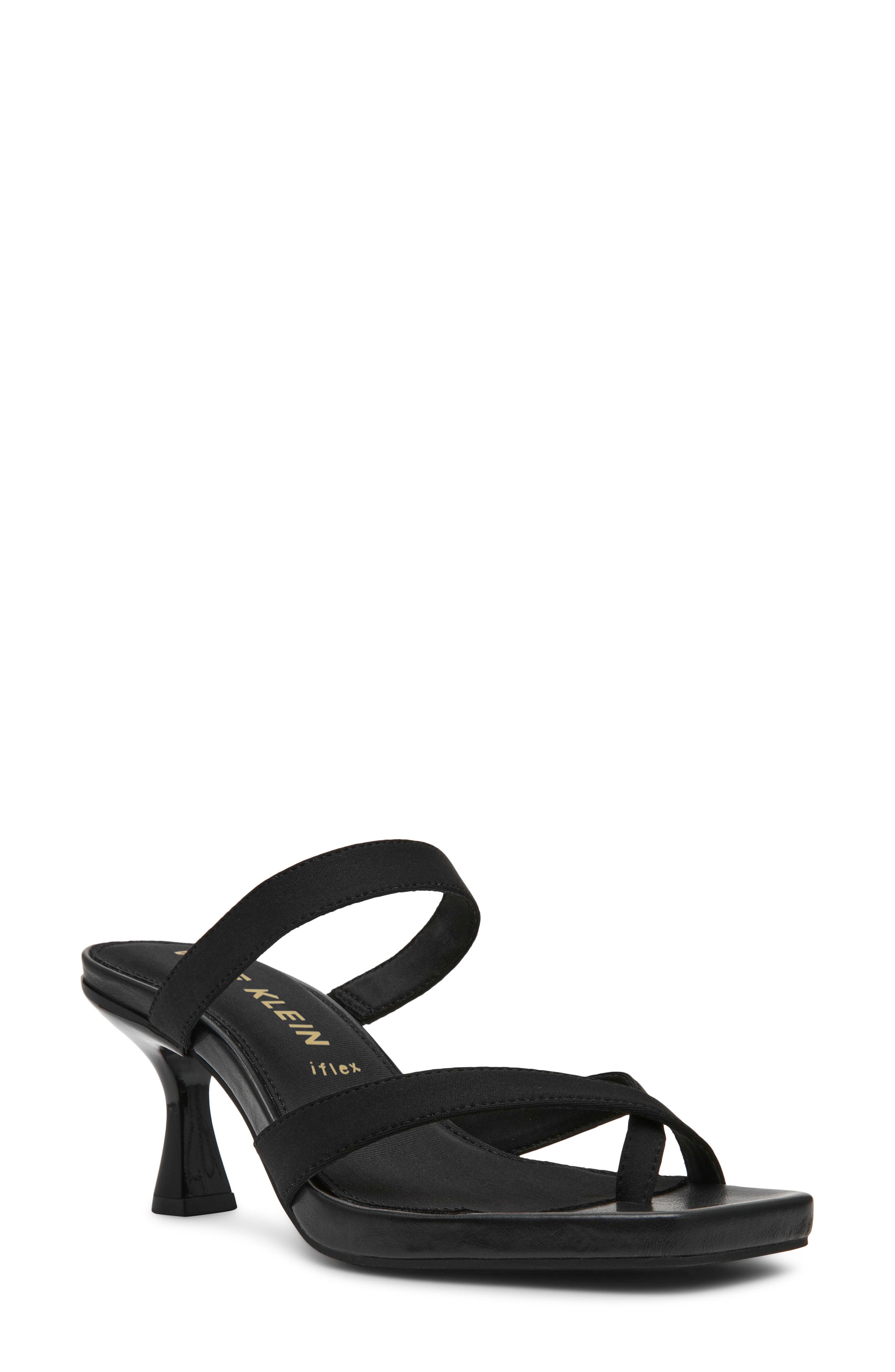 Anne Klein Jevelli Toe Loop Sandal, Main, color, Black Stretch