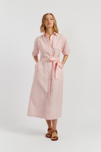 Chinti & Parker Women's Linen-Blend Scallop Shirt Dress - Dusty Blue