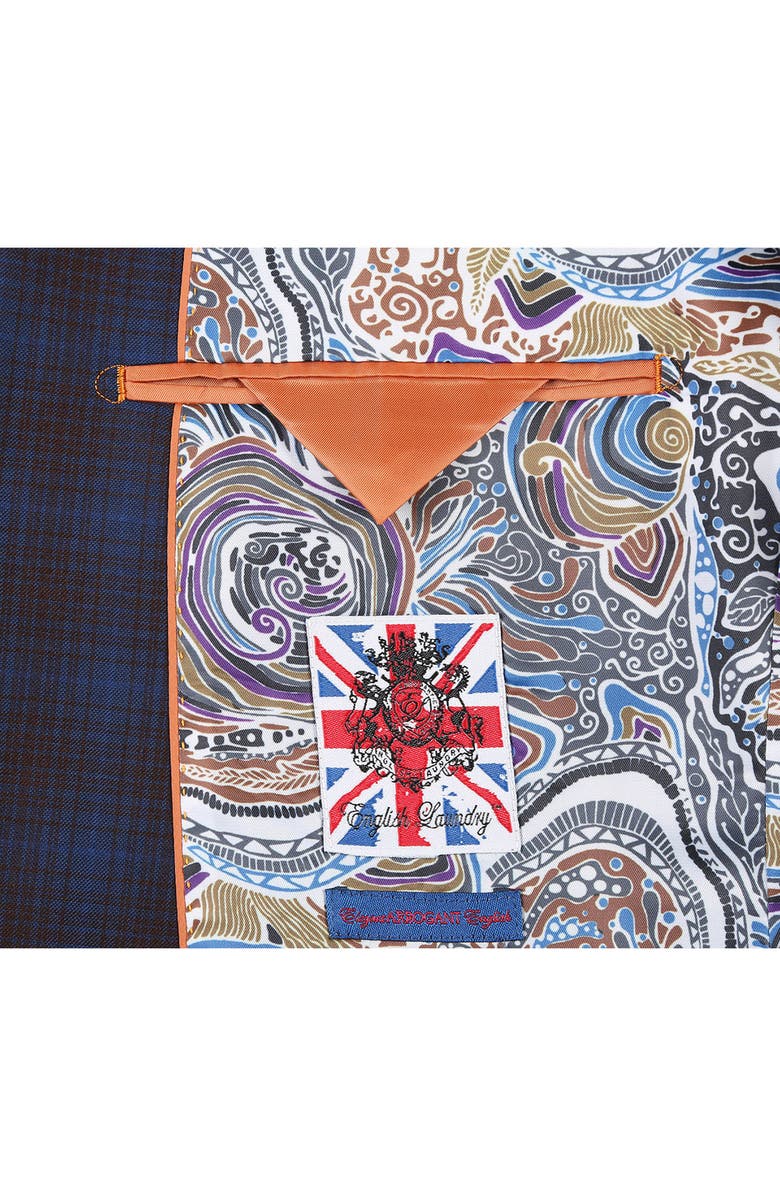 English Laundry Plaid Two Button Peak Lapel Trim Fit Suit, Alternate, color, Blue