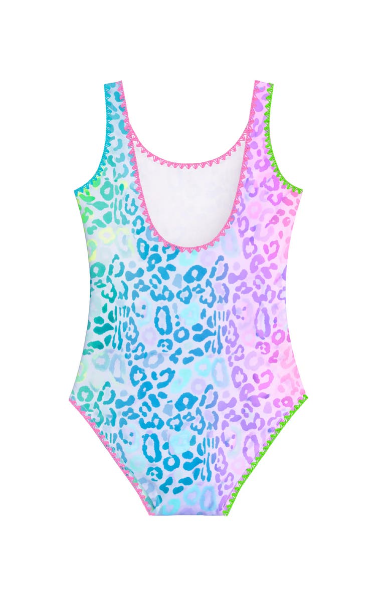 Limeapple Leopard Print One Piece with Embroidered Trim, Alternate, color, Pink Multi