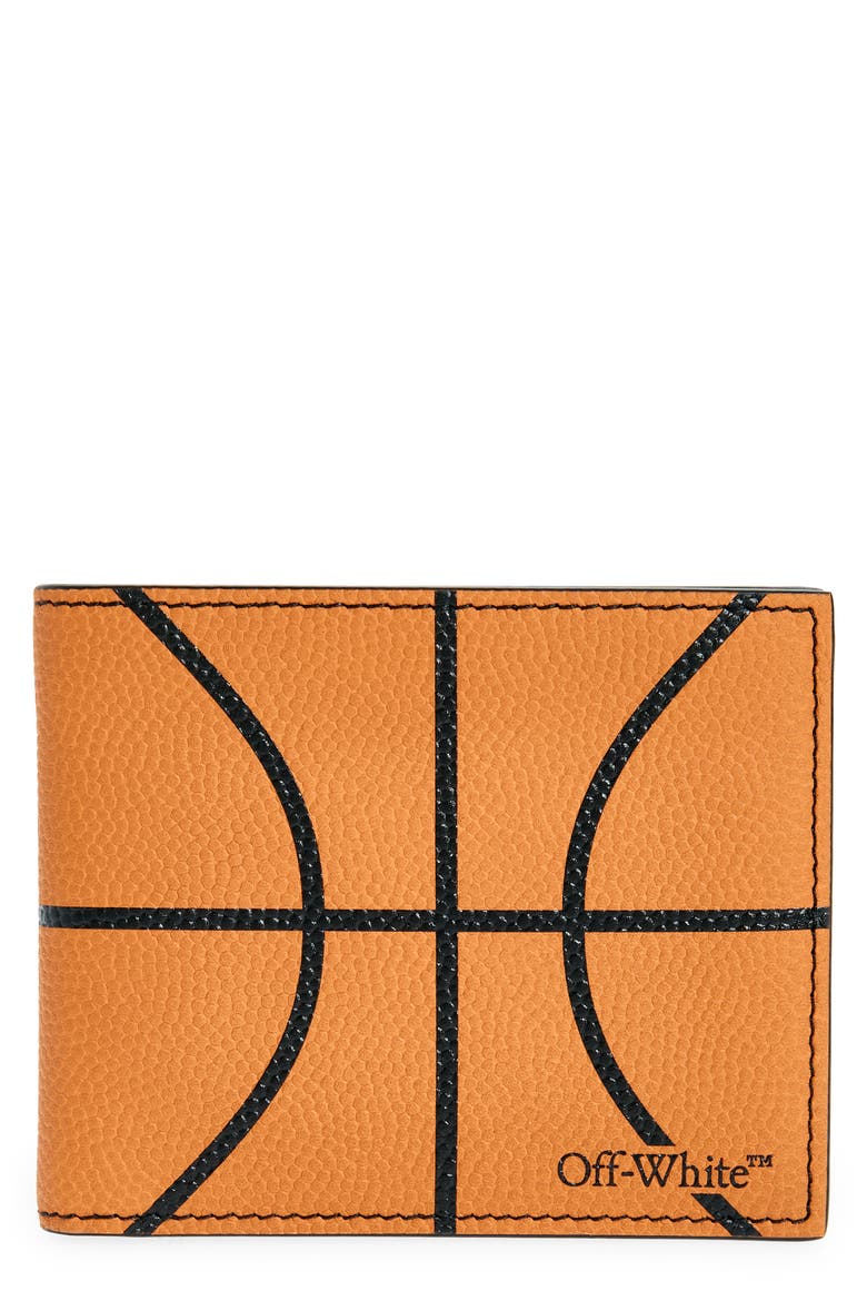 Basketball Leather Bifold Wallet, Main, color, ORANGE A BLACK